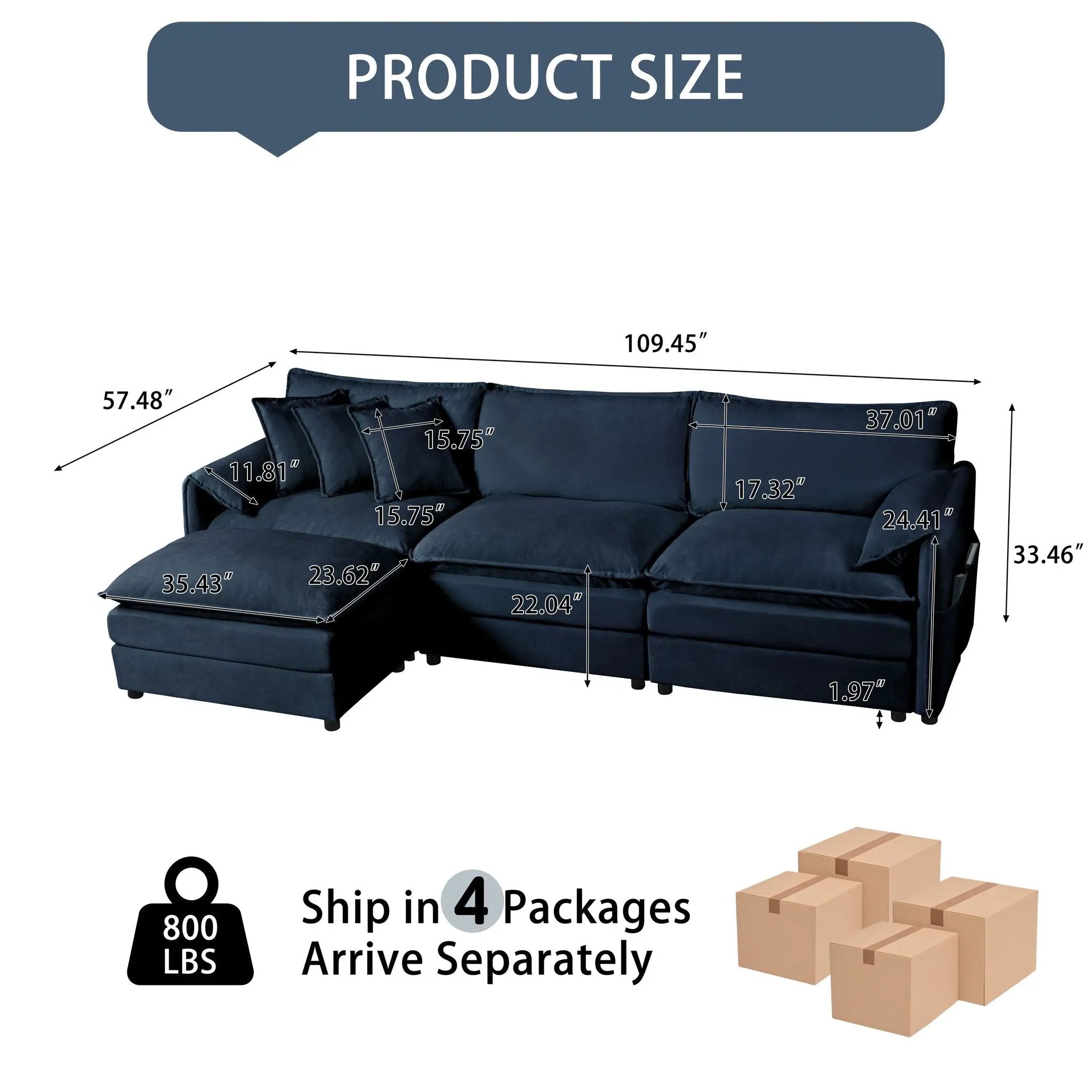 Modular Sectional Sofa Oversized Deep Seat L Shaped Couch Set for Living Room by HouseOfZazla