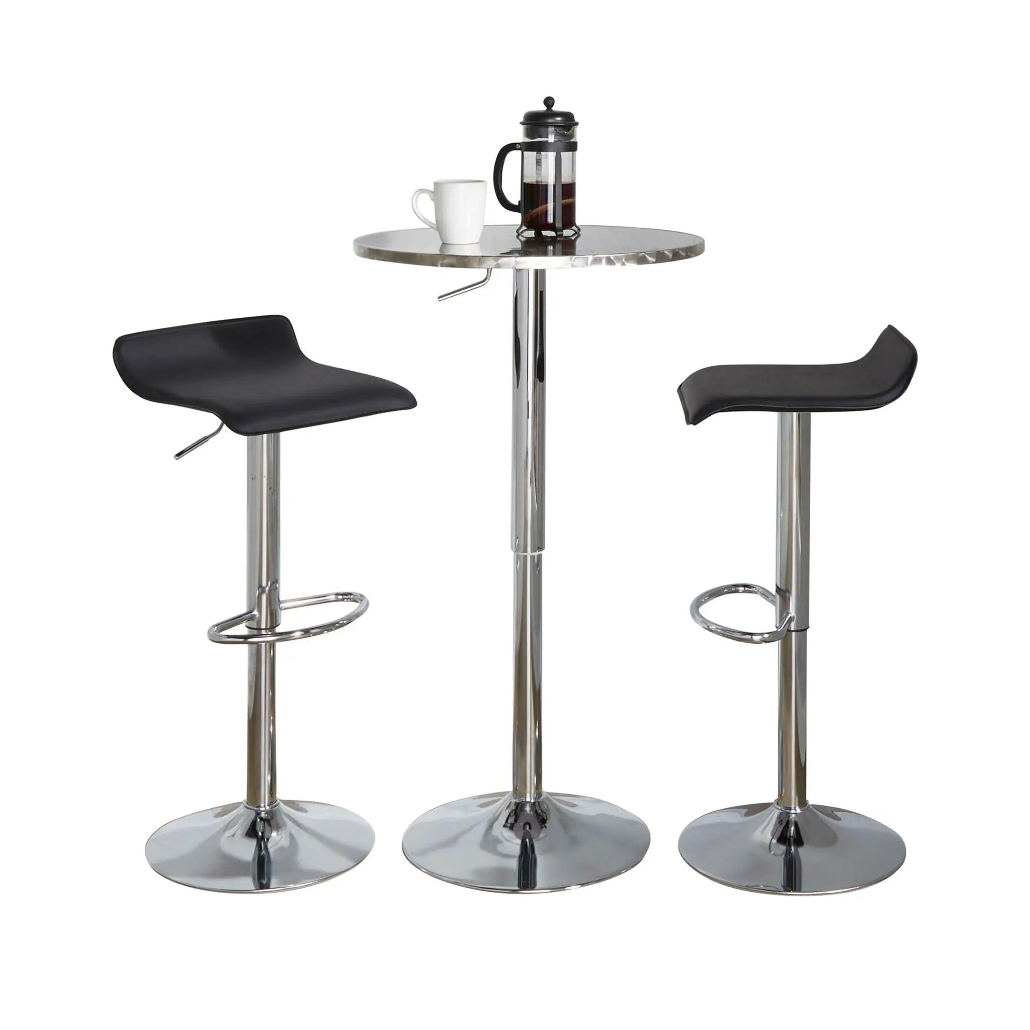 Ale - 3 Piece Bar Set Bistro Round Contemporary Adjustable Oval Footrest by HouseOfZazla