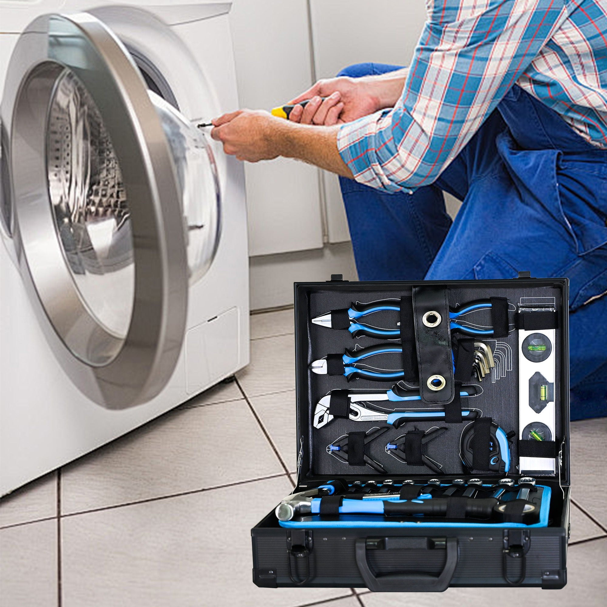Combined Maintenance Tool Suitcase 247 Pieces Of Basic Home Maintenance Tool Set General Machinery Tool Set - Blue by HouseOfZazla