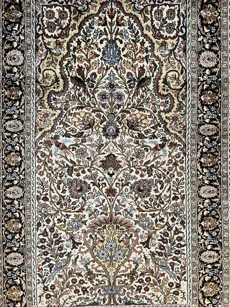 Turkish Kayseri Silk Rug 3x5, Tree of Life Silk Oriental Carpet, Birds Persian Vase Design, Hand Knotted Vintage Fine Rug, 340 KPSI by Jewel Rugs
