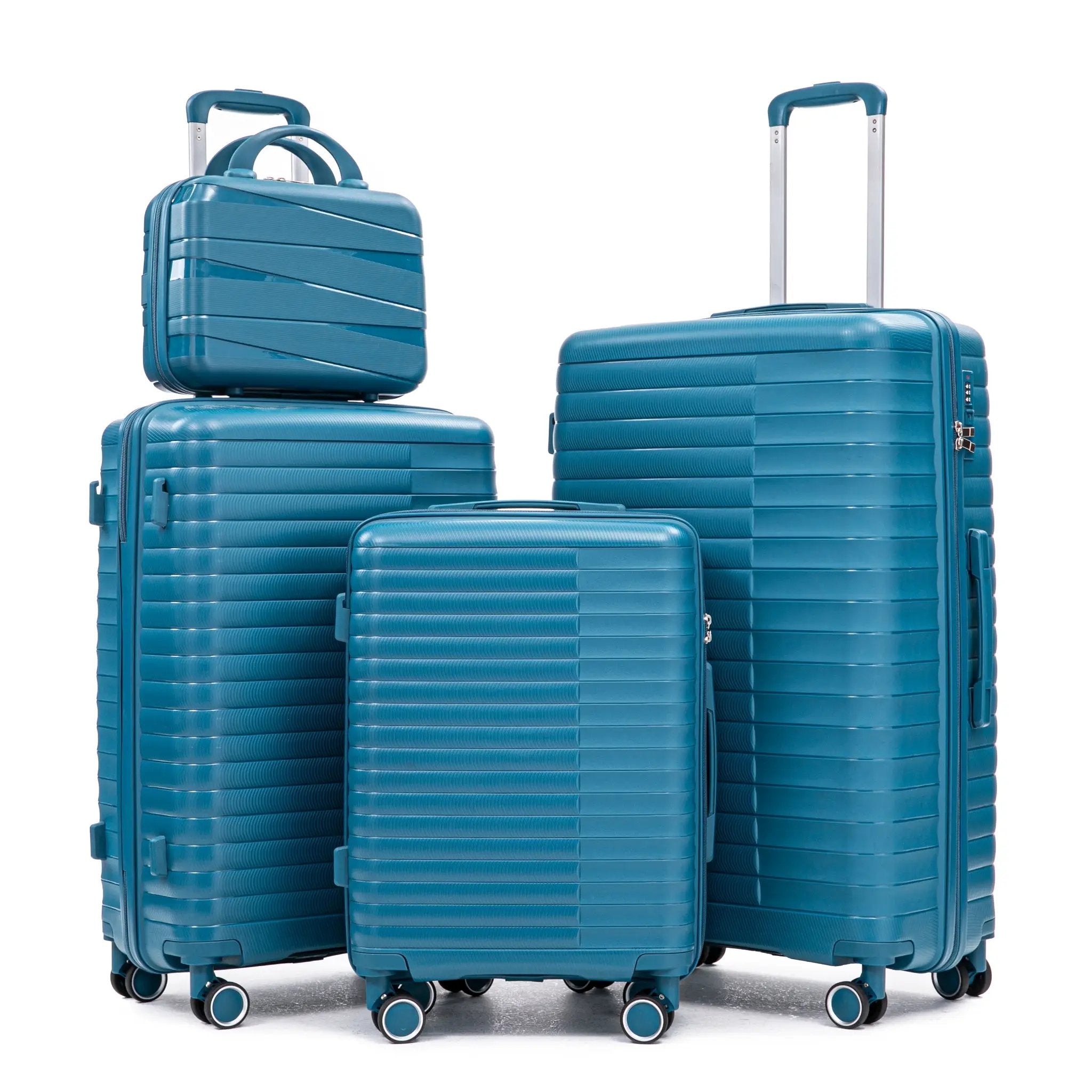 14"/20"/24"/28" 4-Piece PP Spinner Wheel Luggage Set with Cosmetic Case (Blue) by HouseOfZazla
