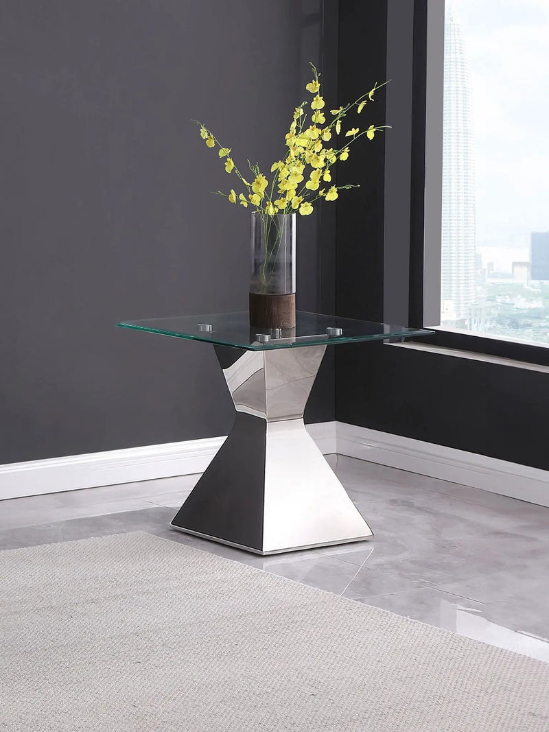 Jenny Glass Top Stainless Steel Side End Table Chrome by Unique Piece Furniture
