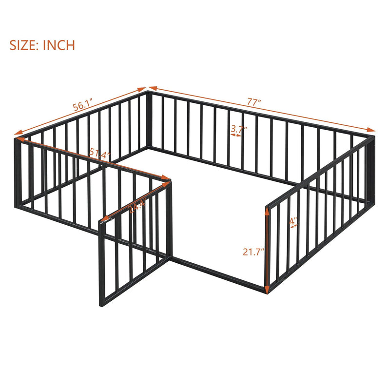 Metal Floor Bed Frame With Fence And Door by HouseOfZazla