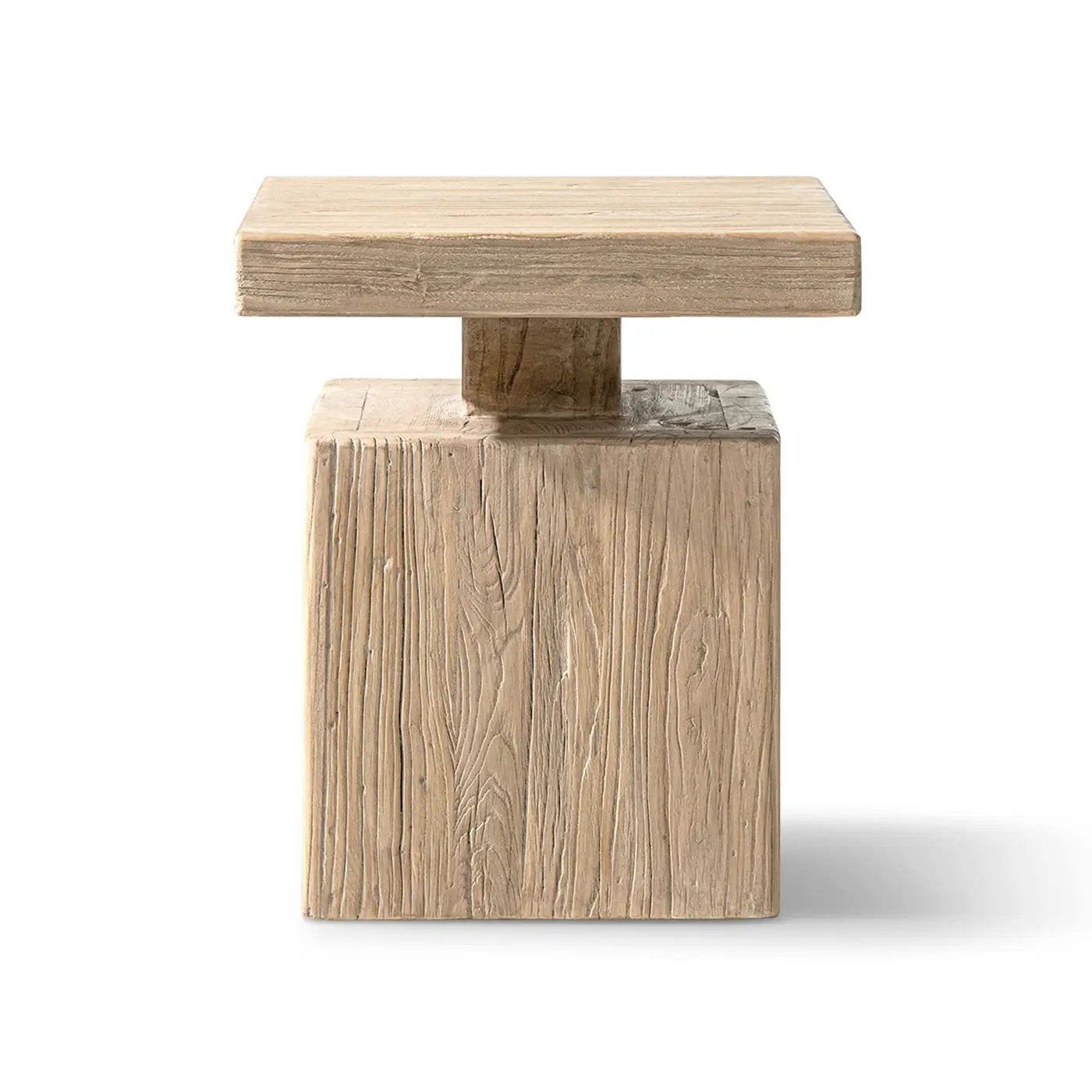 Calder 18' Solid Square Reclaimed Elm Block Plinth Side Table, Heritage Light Natural Brown by HouseOfZazla