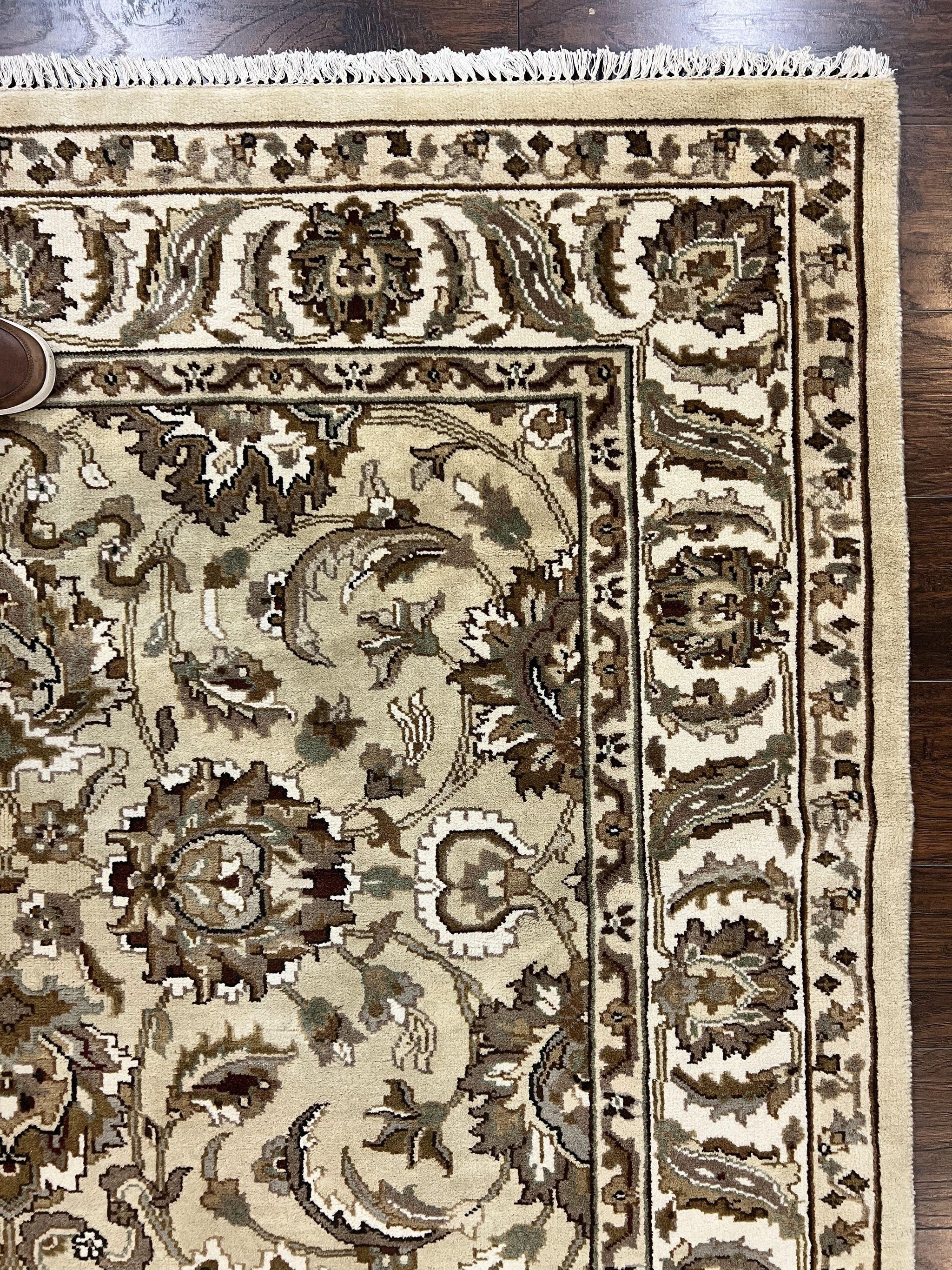 Indo Mahal Rug 6x9, Indian Carpet 6 x 9 ft, Light Green and Ivory, Floral Allover, Wool Oriental Carpet, Traditional Rug, Handmade by Jewel Rugs