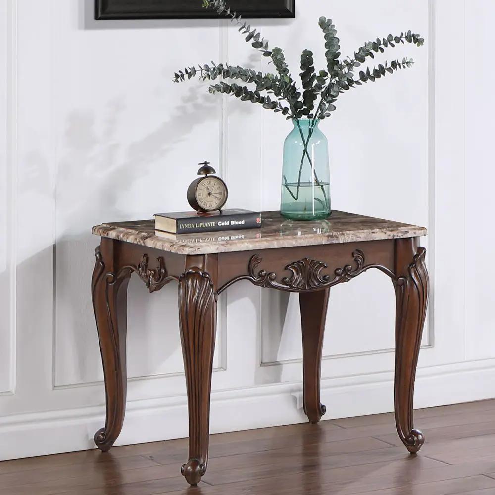 Nayla - End Table - Natural Marble Top & Cherry by Unique Piece Furniture