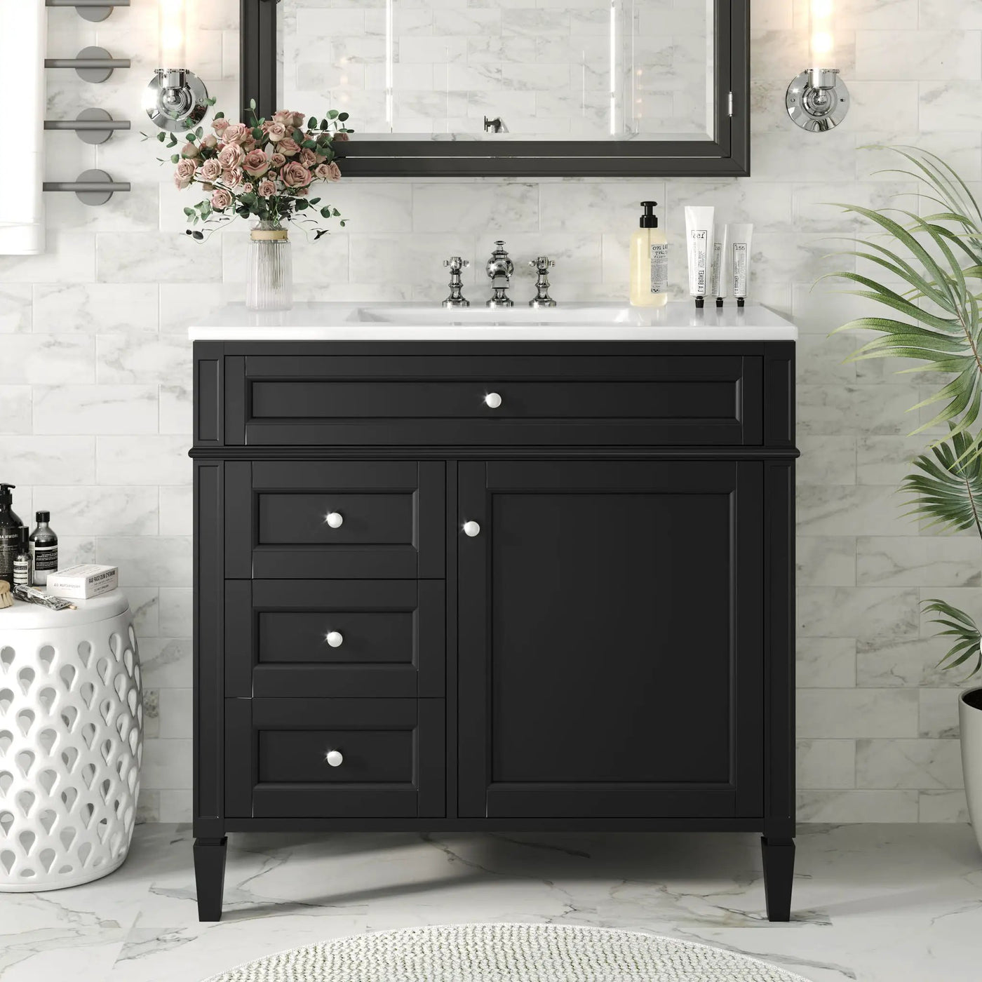 Bathroom Vanity With Top Sink, 2 Drawers And Tip Out Drawer by Unique Piece Furniture