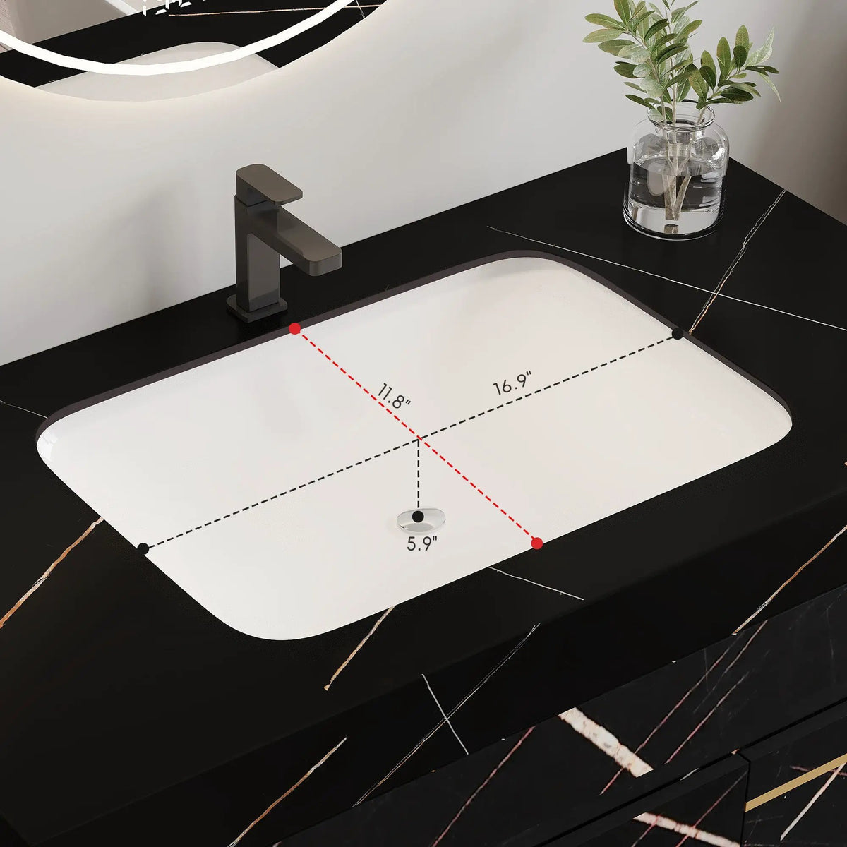 35.2 in Floating Bathroom Vanity with Sink and Faux Marble Top by HouseOfZazla