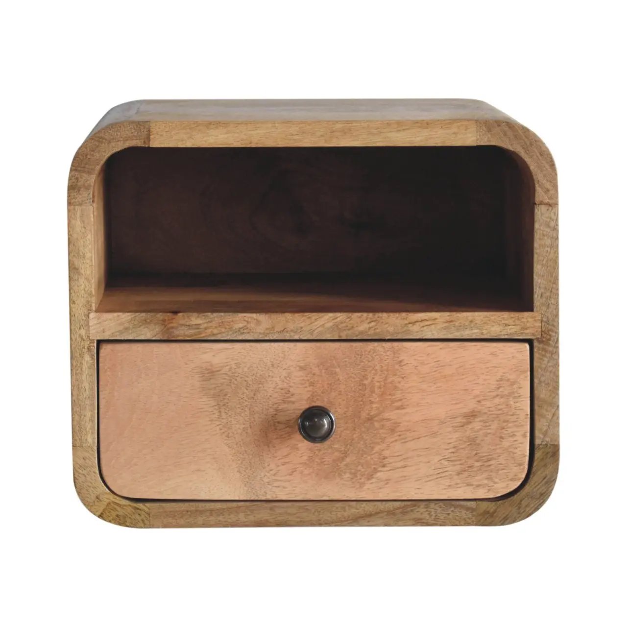 Extra Mini Wall-Mounted Curved Oak-ish Nightstand with Open Slot, 1-Drawer by HouseOfZazla