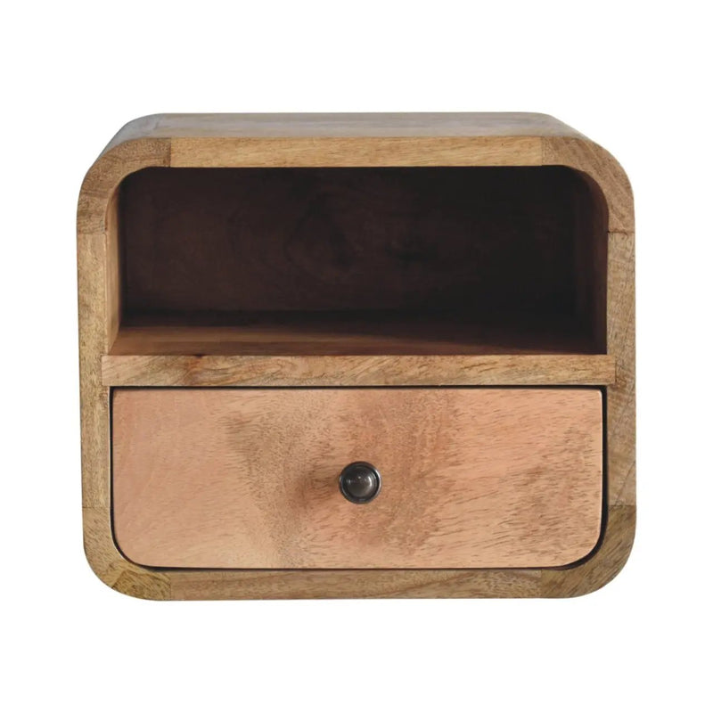 Extra Mini Wall-Mounted Curved Oak-ish Nightstand with Open Slot, 1-Drawer by HouseOfZazla