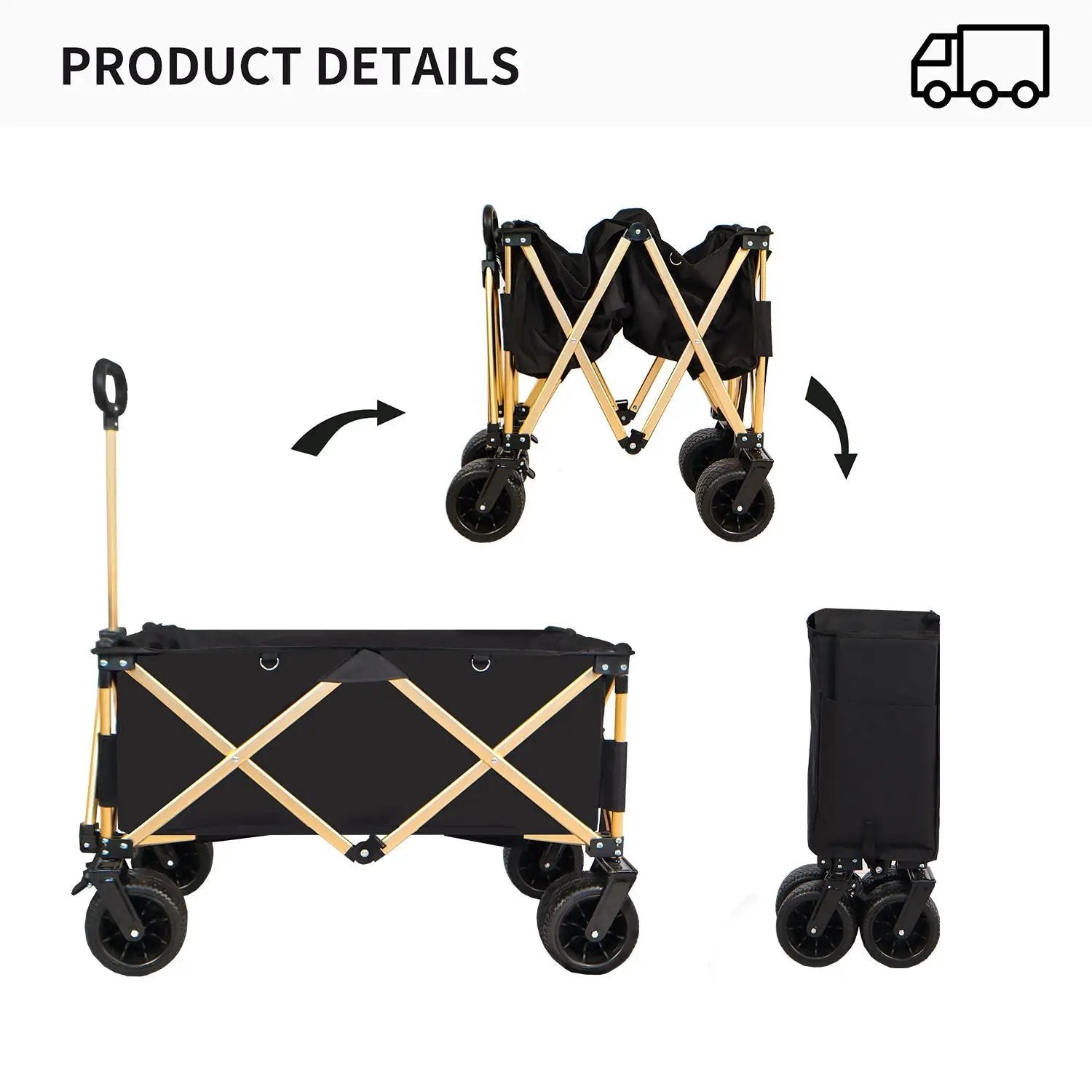Aluminum Alloy Folding Wagon, Heavy Duty Utility Beach Wagon Cart For Sand With Big Wheels, Adjustable Handle & Drink Holders For Shopping, Camping, Garden And Outdoor by HouseOfZazla