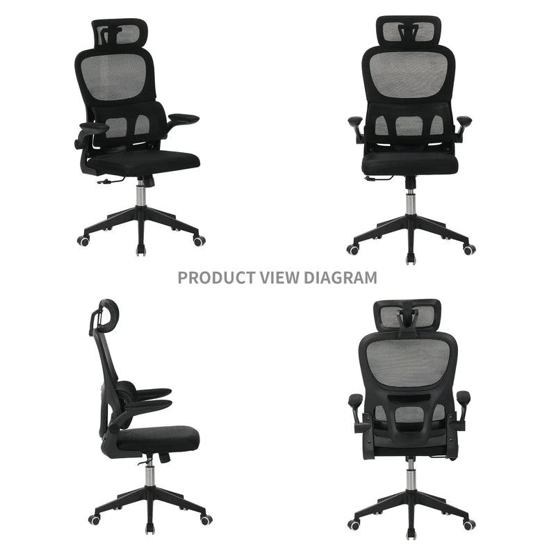 High Back Ergonomic Swivel Rolling Office Chair With Tilt Function, 3D Headrest, Lumbar Support - Black by Unique Piece Furniture