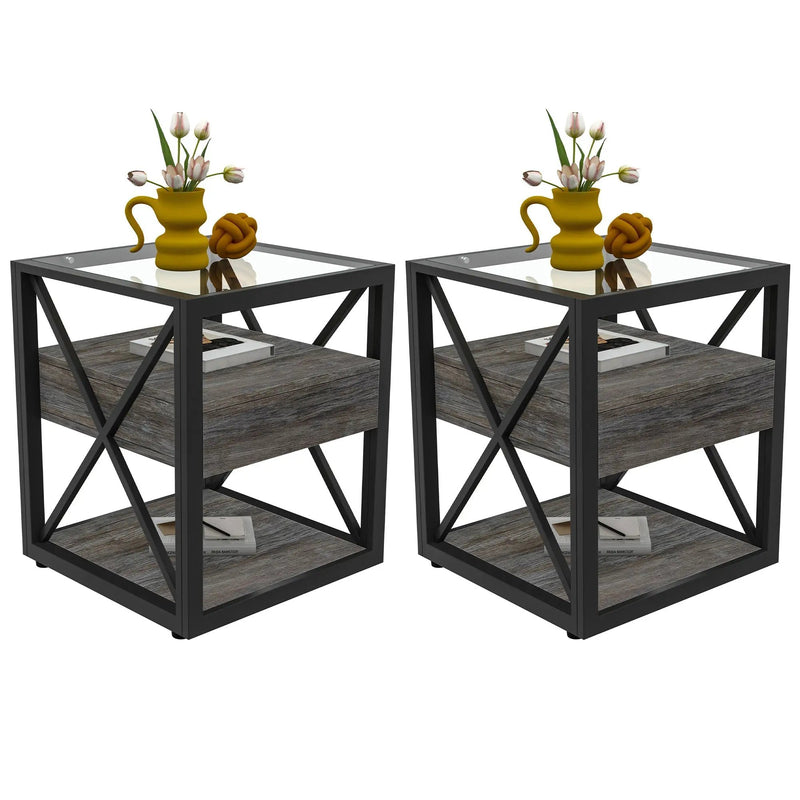 Set of 2 Modern End Tables with Drawer - Nightstands by HouseOfZazla