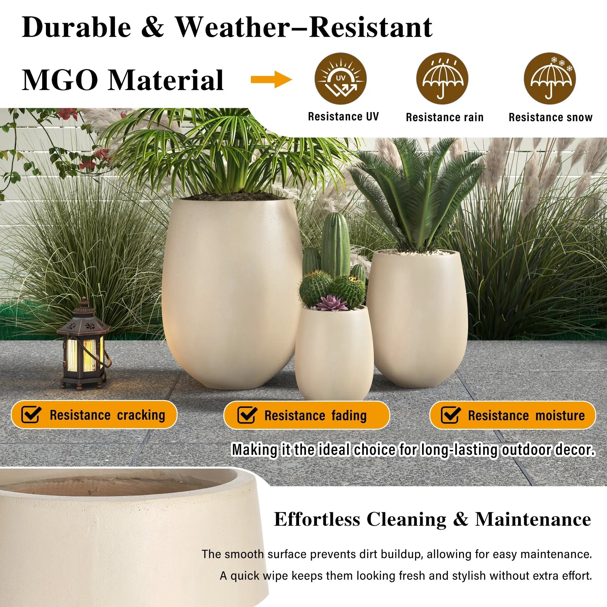 U_STYLE Lightweight Round MGO Outdoor Planter Set - 3 Sizes by HouseOfZazla