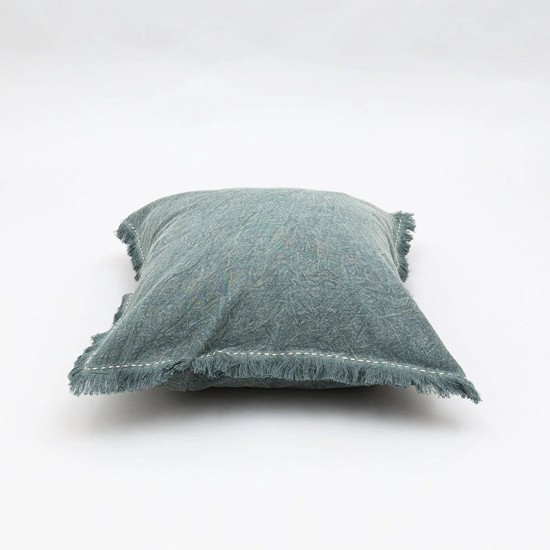 Stonewashed Linen Throw Pillow with Handworked Edges & Fringe - 22x22 by HouseOfZazla