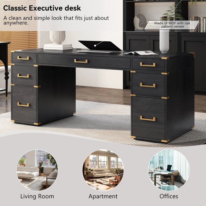 70" Extra-Large Classic and Traditional Executive Desk with Metal Edge Trim by HouseOfZazla