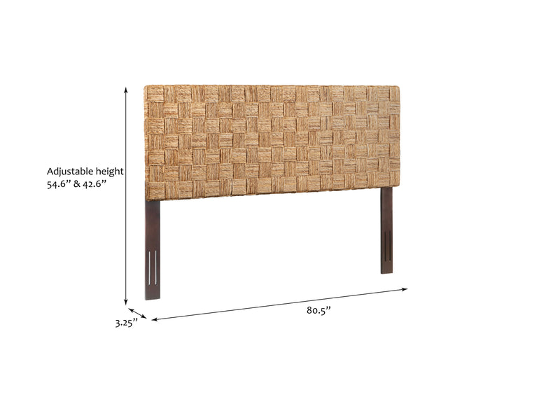 King Size Woven Rattan Adjustable-Height Headboard with Solid Mahogany Frame by HouseOfZazla