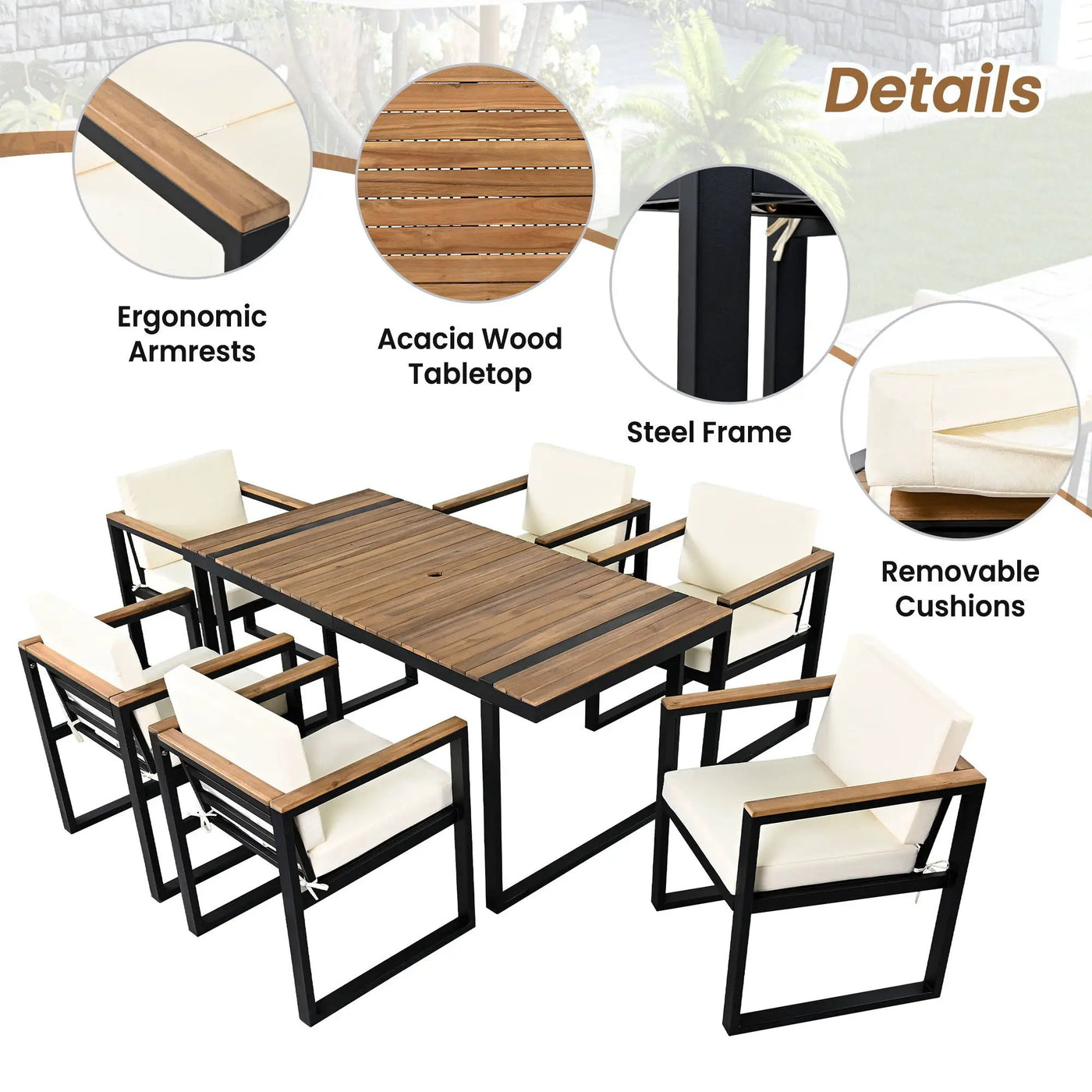 7 Pieces Outdoor Dining Set Patio Dining Table And Chair Set With And Removable Cushions For Patio by HouseOfZazla