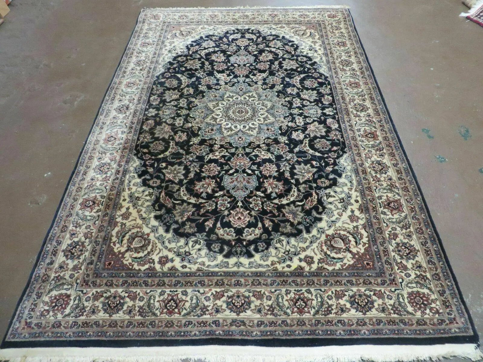 4' X 7' Vintage Handmade India Wool Silk Accent Rug Hand Knotted Black Organic by Jewel Rugs