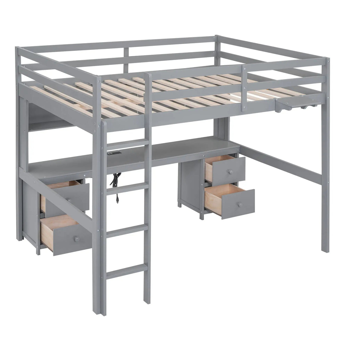 Loft Bed With Desk, Cabinets, Drawers, Charging Station And Bedside Tray by HouseOfZazla