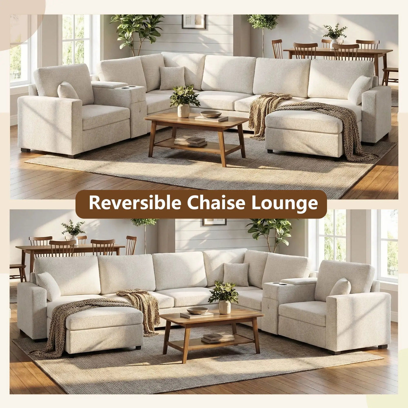 Modular 5 Seat U-Shape Sectional Sofa With Chaise Lounge, Built In Cup Holders And Storage Drawer by HouseOfZazla