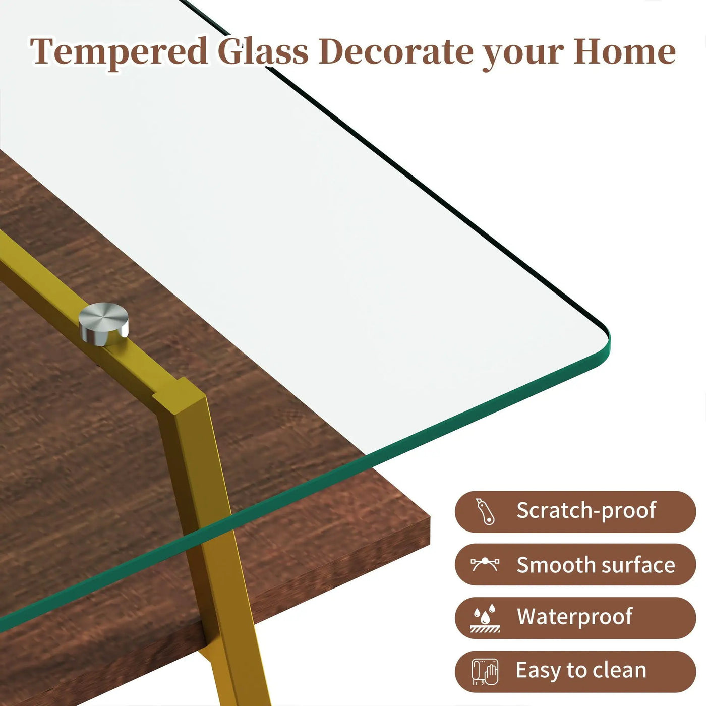 Rectangle Coffee Table, Tempered Glass Tabletop With Metal Legs, Modern Table For Living Room by HouseOfZazla