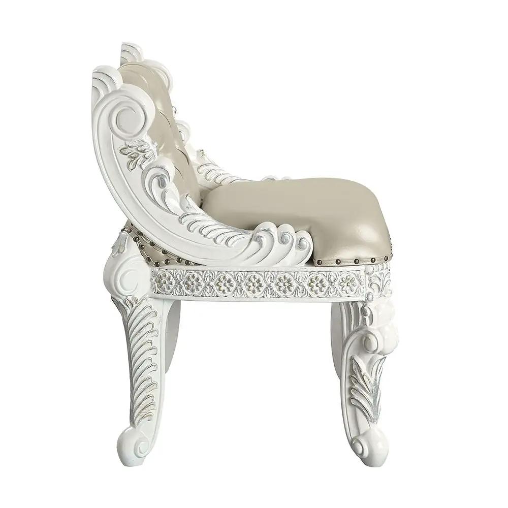 Vanaheim - Vanity Stool - Beige Synthetic Leather & Antique White by Unique Piece Furniture