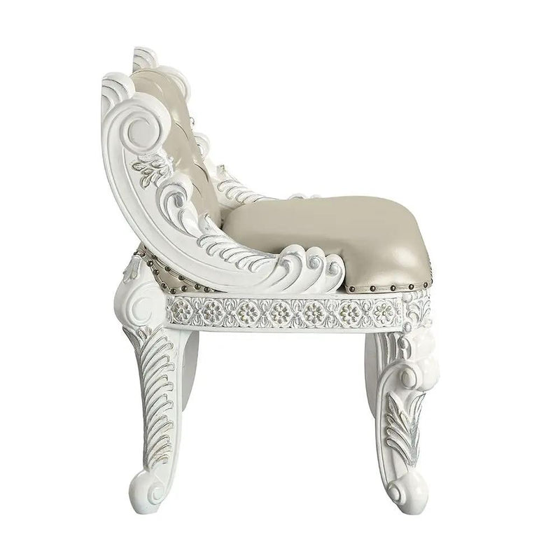 Vanaheim - Vanity Stool - Beige Synthetic Leather & Antique White by Unique Piece Furniture