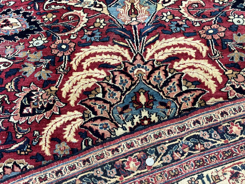 Antique Persian Mashad Rug 10x12, Red and Ivory, Signed by Master Weaver by Jewel Rugs