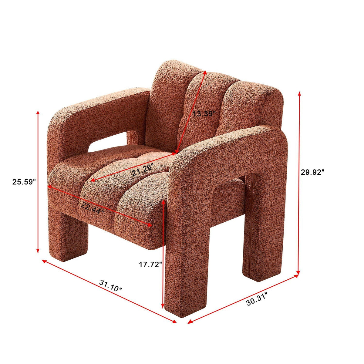 Boucle Upholstered Accent Chair with Solid Wood Frame - Beige, Dark Gray, Orange, photo 8 of 12