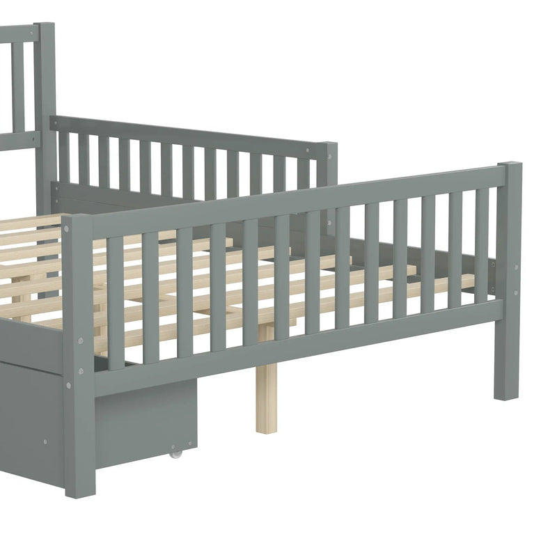 Platform Bed With Guardrails On Both Sides And 2 Storage Drawers by HouseOfZazla