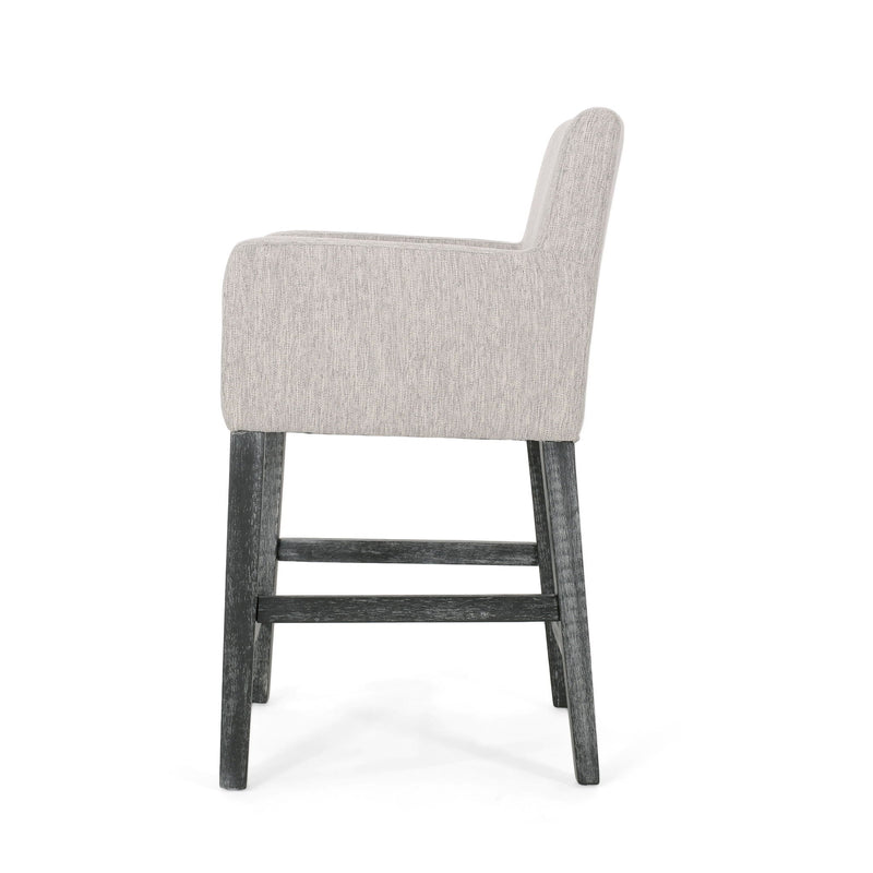 Charmed Upholstered Counter Stool with H-Frame Base and Round Arms by HouseOfZazla