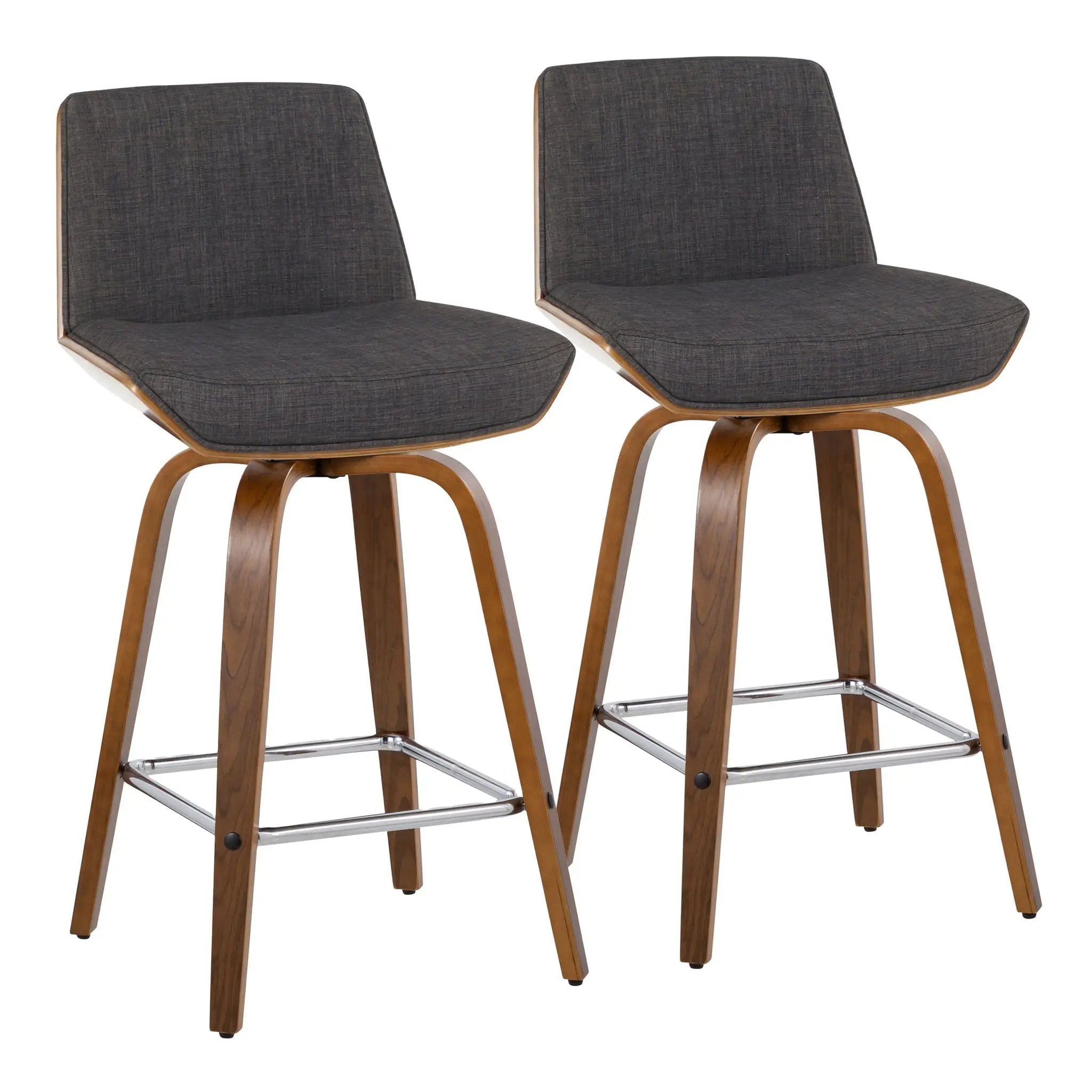 Corazza - Mid Century Modern Fixed Height Counter Stool With Swivel And Square Footrest (Set of 2) by HouseOfZazla
