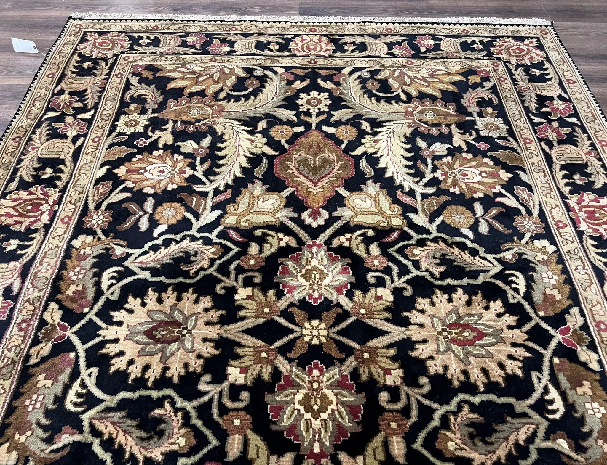 Indo Mahal Sultanabad Rug 8x11, Vintage Indian Oriental Carpet, Wool Handmade Floral Rug 8 x 11 ft, Black Beige Tan, Large Flowers Allover by Jewel Rugs