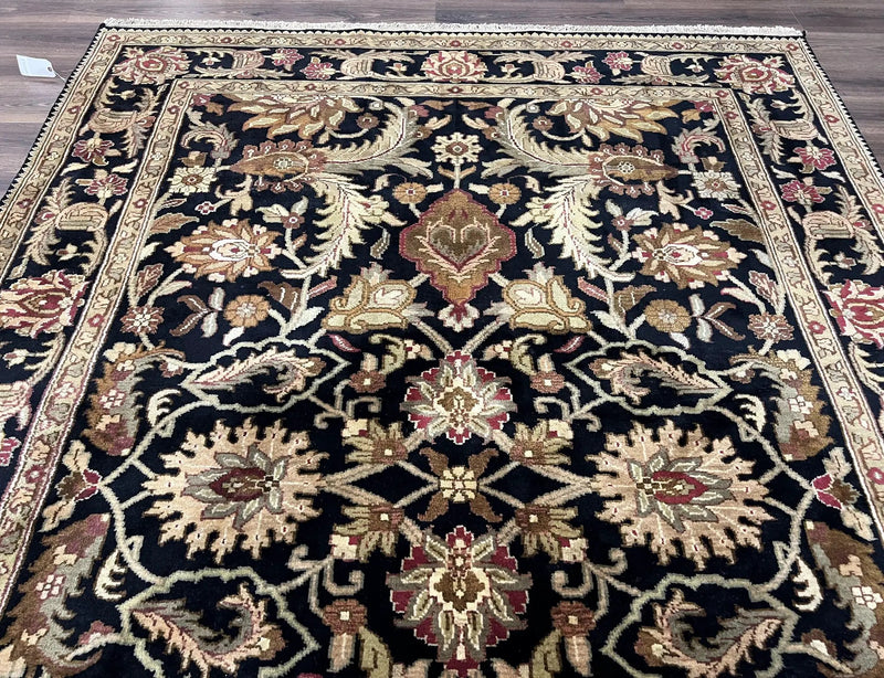 Indo Mahal Sultanabad Rug 8x11, Vintage Indian Oriental Carpet, Wool Handmade Floral Rug 8 x 11 ft, Black Beige Tan, Large Flowers Allover by Jewel Rugs