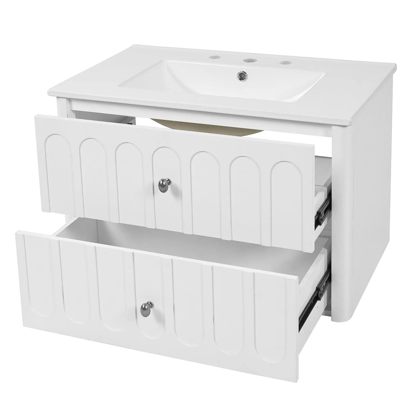 Floating Bathroom Vanity With Oval Knobs & Round Edge, Soft Close Drawer Slides by HouseOfZazla