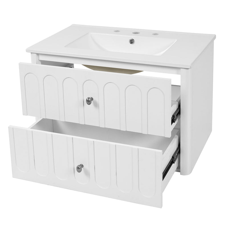 Floating Bathroom Vanity With Oval Knobs & Round Edge, Soft Close Drawer Slides by HouseOfZazla