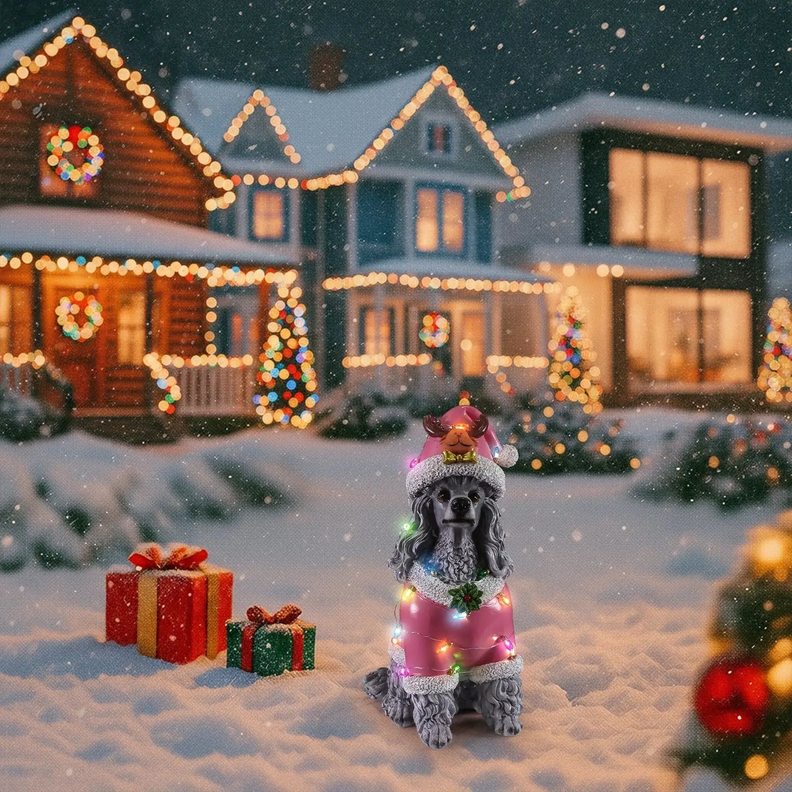 Christmas Poodle Statue, Holiday Dog Figurine by HouseOfZazla