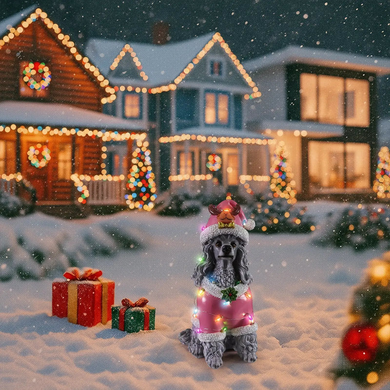 Christmas Poodle Statue, Holiday Dog Figurine by HouseOfZazla