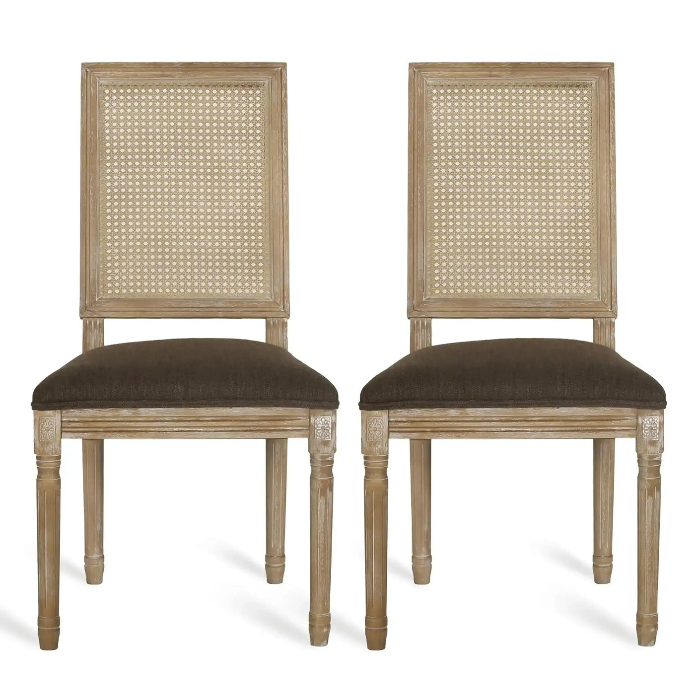 French Country Dining Chair With Rectangular Cane Backrest And Smooth Upholstered Seating by HouseOfZazla