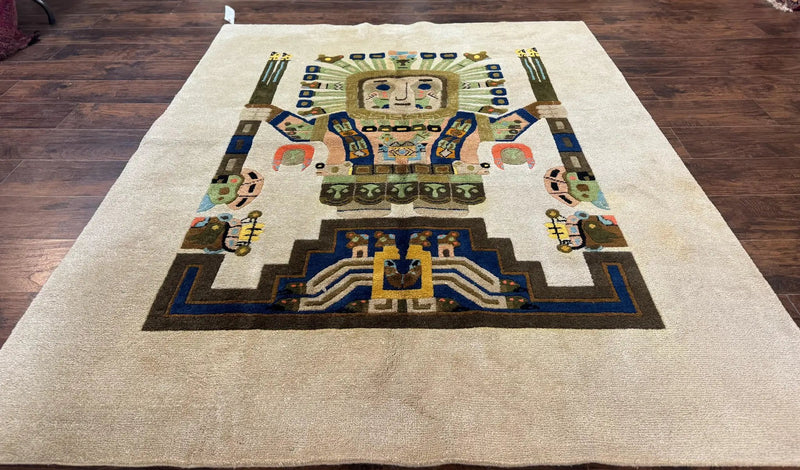 South American Rug 6x7, Unique Native American Design, Ivory, Ecuador Rug, Handmade Wool by Jewel Rugs