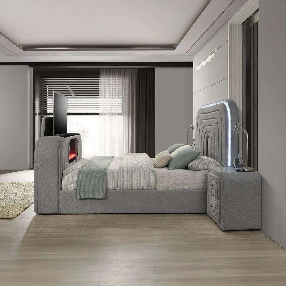 Shelyn - Bedroom Bed With LED, TV Stand, Fireplace & Bluetooth by Unique Piece Furniture