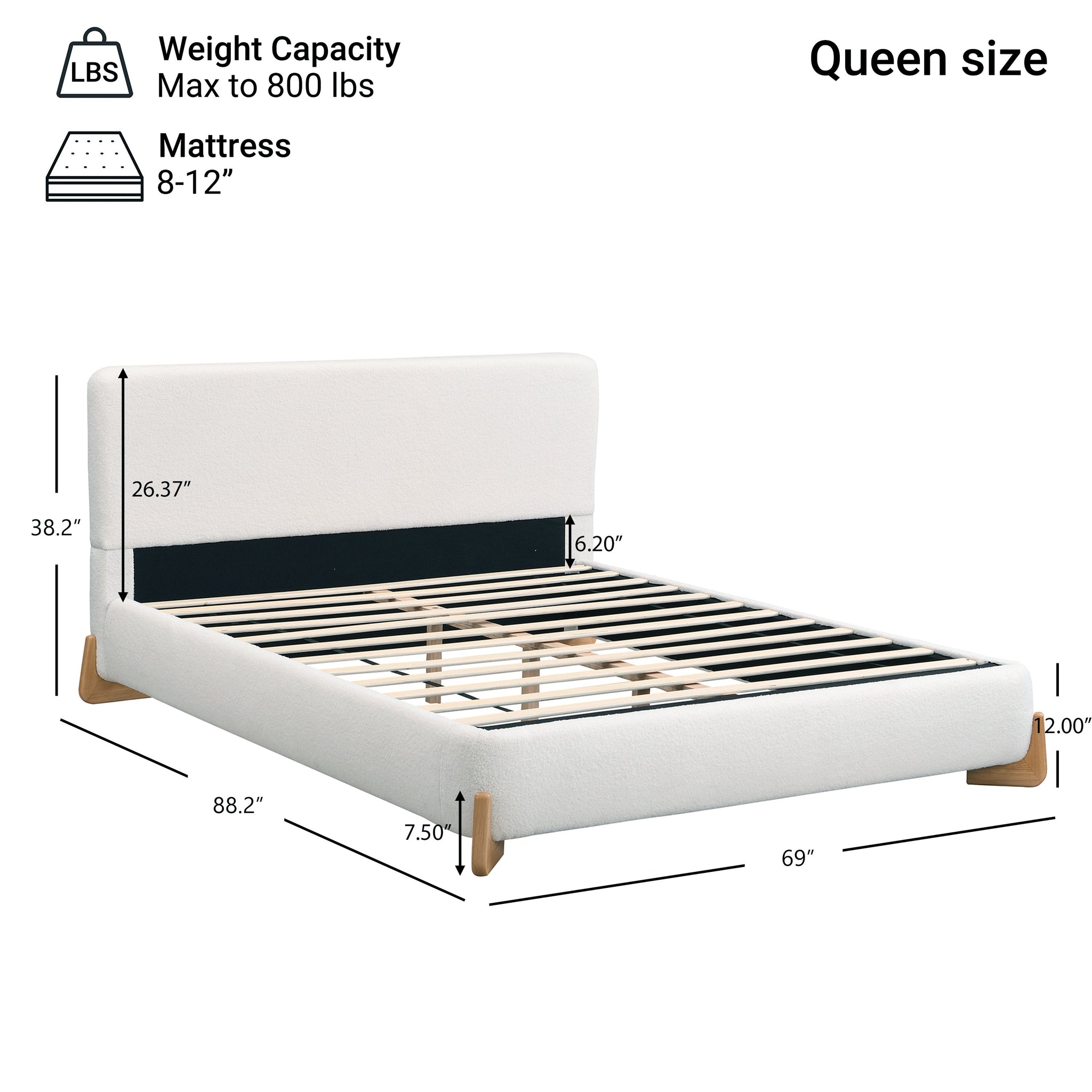 Elegant Boucle Upholstered Bed, Queen Size by HouseOfZazla