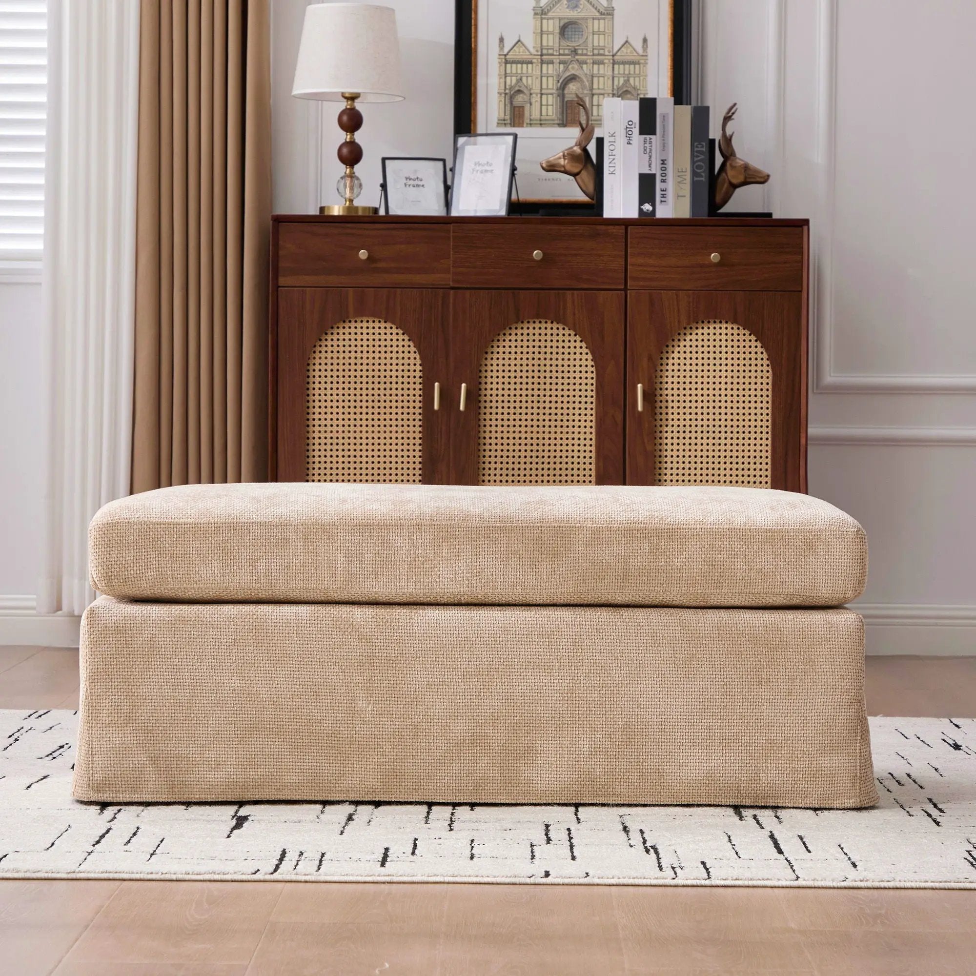 Wide Modern Upholstered Ottoman Foot Stool by Unique Piece Furniture