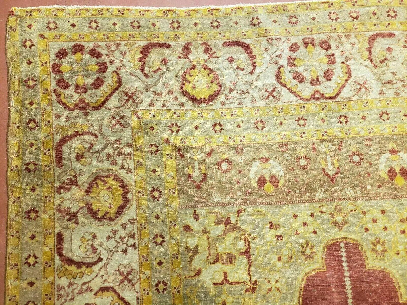 4' 5" X 7' Antique HandmadeTurkish Prayer Melas Oushak Wool Rug Mehrab Nice by Jewel Rugs