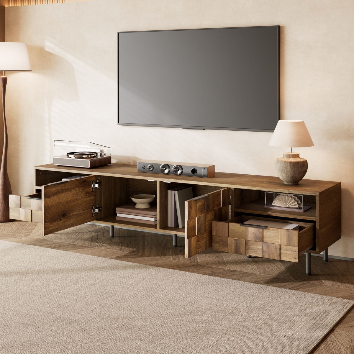 Natural Finish TV Stand with 2 Drawers for TVs Up to 85", photo 4 of 4