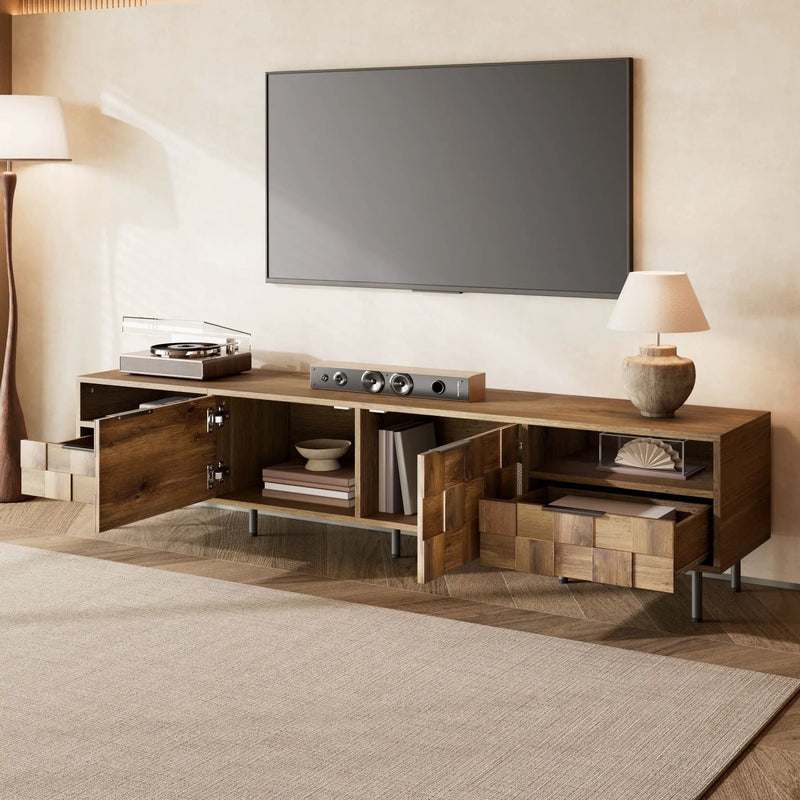 TV Stand With 2 Drawers, Media Console Table For TVs Up To 85'' - Natural by HouseOfZazla