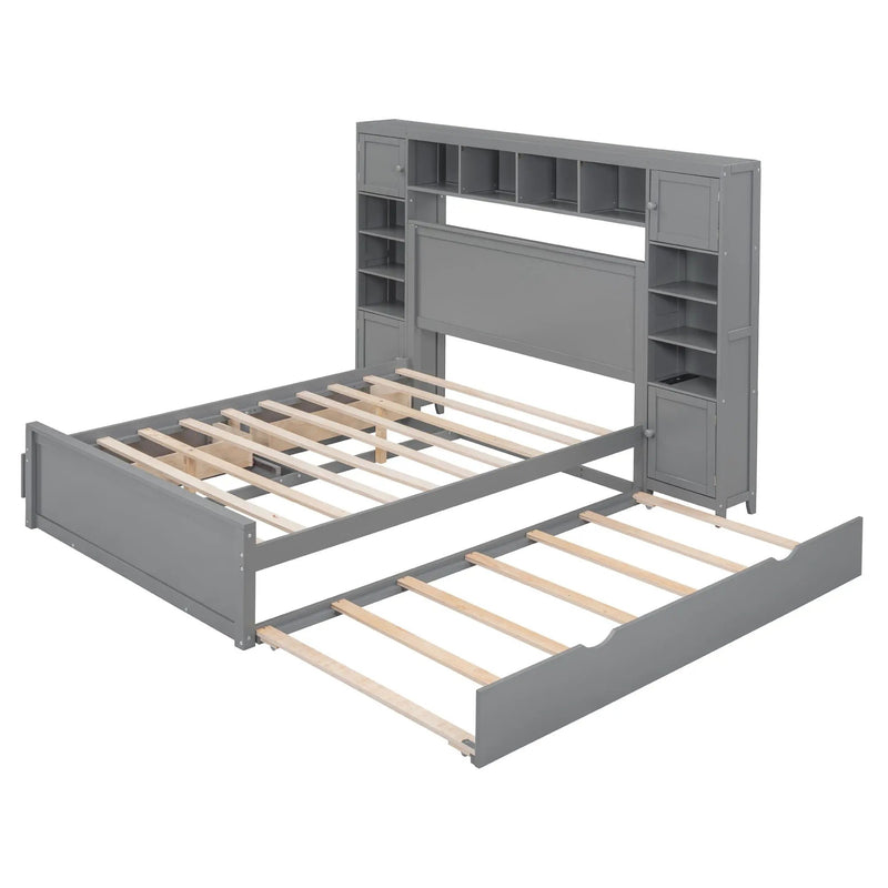 Bed With All In One Cabinet, Shelf And Sockets, Trundle by HouseOfZazla