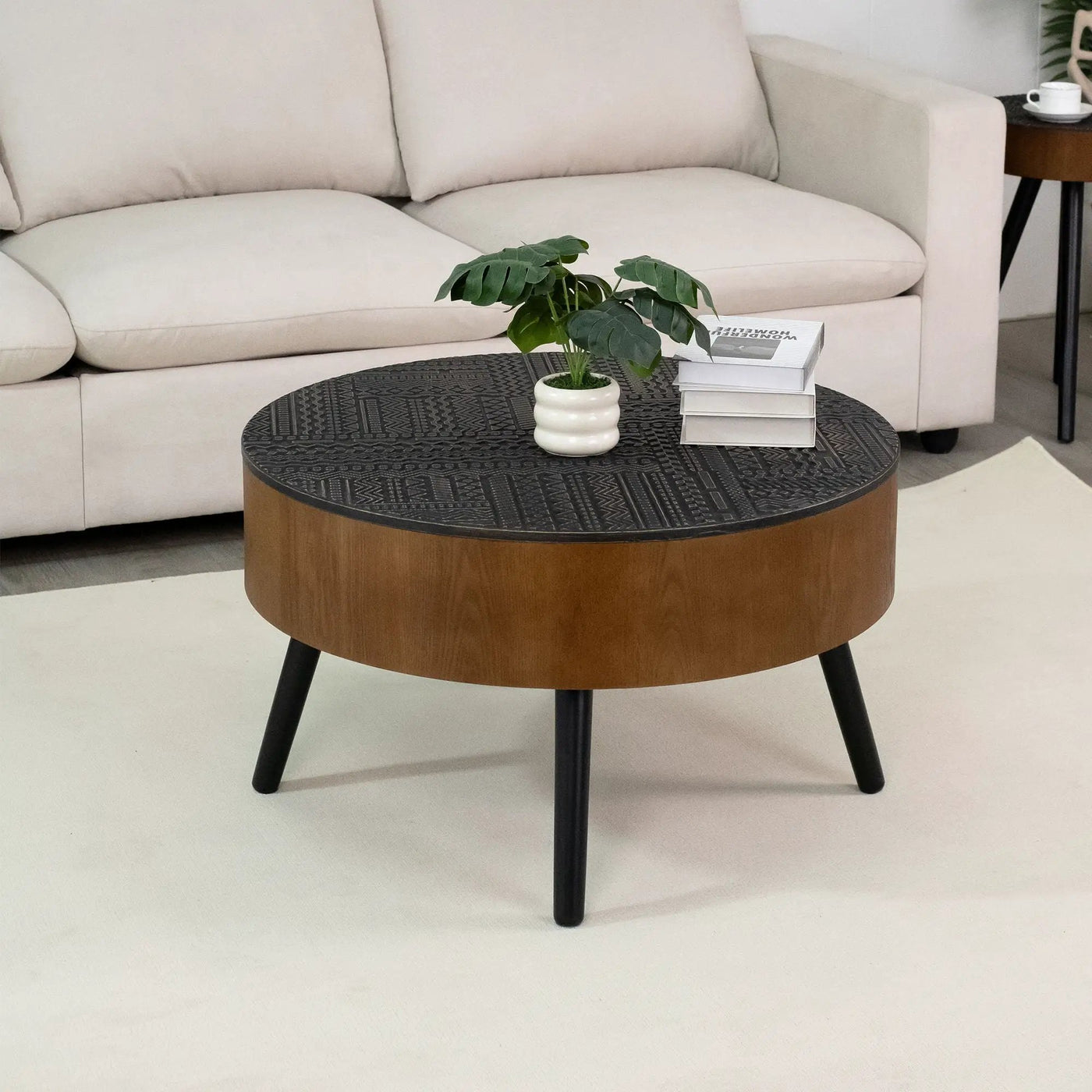 Round Coffee Table With Storage Function For Living Rooms by HouseOfZazla