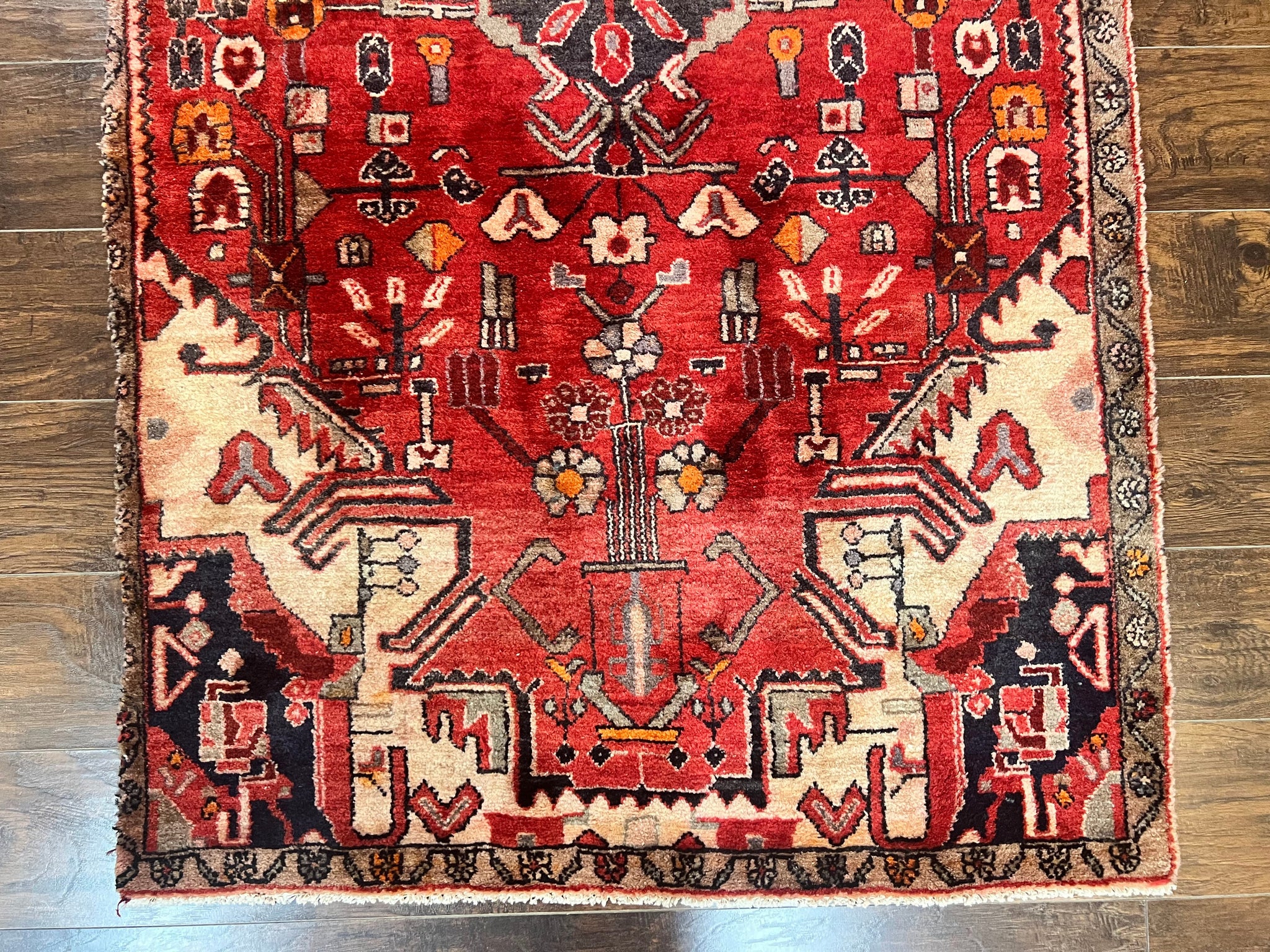 Antique Persian Tribal Rug 4 x 8, Geometric Medallion, Boho Rug, Wool Handmade Rug, Red 4x8 Rug, Persian Hamadan Rug by Jewel Rugs